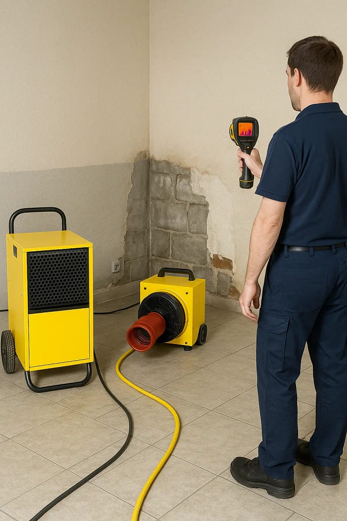 Wasserschadensanierung in Dreieich, professionelle Bautrocknung in einem Keller